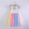 Bebek kız yazlık elbise gökkuşağı örgü elbise toddle sevimli parti askıya alma elbiseleri çocuklar prenses elbise bebek çocuk giyim
