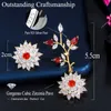 Asymmetri unik design silver söt löv gren blomma rubin röd kubik zirconia sten droppe örhängen för kvinnor cz691 210714