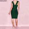 Beauey Summer Women Bandaż Dress Vestidos Czerwony Pomarańczowy Tank Sexy Głębokie V-Neck Bez Rękawów Bodycon Celebrity Runway Party Dres 210623