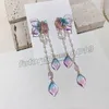 Koreanische Elegante Kristall Lange Quaste Ohrringe Farbverlauf Blau Lila Ohrringe Für Frauen Mädchen Mode Strass Lange Pendientes