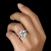 Solitaire Oval 4CT Laboratorium Diament CZ Pierścionek 100% Oryginalny 925 Sterling Silver Engagement Wedding Band Pierścienie Dla Kobiet Biżuteria ślubna 211217