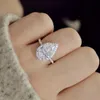 クラシック925スターリングシルバーホワイトピンクナシ型カットダイヤモンド結婚式の婚約カクテル女性宝石ドロップリングジュエリー