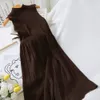 ビンテージハーフタートルネックノースリーブ女性ドレス韓国の春ソリッドニットドレスハイウエストヴェスディドビッグサイズ