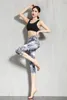 Vrouwen yoga kalf lengte broek holle splice strakke gaas fitness leggings bijgesneden broek vrouwelijke huis sportkleding hardloop gym outfit