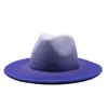 8 ألوان ربطة عنق مصبوغة INS Wool Wool Felt Fedora Hat 2 Tone Tone Different Brim Jazz Caps للنساء الرجال 2278 V2