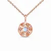 S925 Sterling Silver Round Plate Inlaid Moonstone Pendant Rose Gold Kvinna Halsband Fashion All-Match Smycken Par