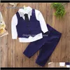 Blazers Bébé Maternité Drop Livraison 2021 Enfants Garçon Gentleman Costumes Ins Bébé Vêtements Pull Cravate Gilet Décolleté Emboss Goujons Col Printemps