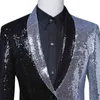 Mens Silver Black Contrast Shiny Sequins Blazer Jacket Stylish Shawl Collar 1 Button Nightclub Stage Prom Blazer Masculino 210522