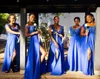 2022 2020 Африканские летние Королевские голубые шифоновые кружевные платья невесты Blue Blue Cap Cap Sple Split Deng Haid of Change Plass Plus Размер на заказ DWJ0126
