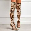 Women's 304 Boots Pointed High Heels Elastic Woman Shoes Autumn Winter Sexy Night Club Leopard Stretch Female Over the Knee Bootas 852