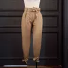 Women Summer Harem Pants with Waist Belt Bowtie Solid Trousers Ladies Casual Fashion Middle Girls Street Clothing 210925