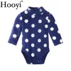 Navy Dot Bébés Filles Bodys 100% Coton Combinaison Nouveau-Né Enfant Une Pièce Vêtements à Col Haut Pyjamas Infantile Chemises Soft Tops 210413
