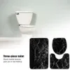 Matten Toilet 3-delige set Zwart marmer Badkamermattensets Contourtapijt Flanel Antislipbadvoetstuk Toiletbrildeksel Cover Badmatsets 2