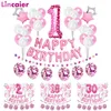 37Pcs Pink Number 1 2 3 4 5 6 7 8 9 Years Old Balloons Happy Birthday Party Decorations Kids Baby Girl Princess 15 16 18 30 40 211216