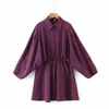 Vintage Woman Purple Sashes Chiffon Dress Spring Fashion Ladies Batwing Sleeve A-Line Female Elegant es 210515