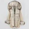 OFTBUY Mode Veste D'hiver Femmes Vrai Manteau De Fourrure Naturel Vrai Col De Fourrure Lâche Long Parkas Grande Fourrure Survêtement Détachable 211018