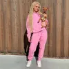 Omsj Neon Verde Sólida Tracksuit Mulheres 2 Parte Sets Casual Outfit Calças Definir Terno De Manga Longa Roupas Set Streetwear Femme 210727