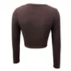 Women's Basic Crop Tops Fashion Long Sleeve Scoop Neck Low Cut Crop Top Sexy Slim Fit Solid Color Ribbed T Shirts G220228