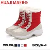 Huajuaner Womens Schoenen Winterlaarzen Vrouwen Warme Snowboots Winter Vrouwen Houd Warme Schoenen Vrouwelijke Mid-Calf Platform Laarzen Y1018