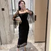 Casual Dresses JSXDHK 2022 Runway Designer Spring Party Fashion Women Mesh Wave Point Square Collar Bodycon Flare Sleeve Midi Dress