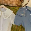 Zomer kinderen geborduurde blouse meisjes korte mouwen shirt val kleren voor meisje 210515