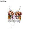 Boho Boho Brodery Flower Women Tanks Camis SleevelSS Tricot Fashion Summer Vest Short Slim Chic Lady Tops 1C384 210616