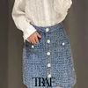 Women Chic Fashion Faux Pearl Buttons Mini Skirt Vintage High Waist With Lining Female Skirts Mujer 210507