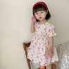 2021summs الفتاة الفتاة الأزهار النمط الكورية فتح الظهر الأميرة اللباس التنانير للأطفال من 1-6 سنوات الوردي الفراجد فون اللباس Q0716