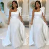 2021 Bling Sexy Mermaid Wedding Dresses One Shoulder With Bow Sequined Lace Sweep Train Plus Size Sequins Formal Bridal Dress vestidos de novia