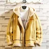 Men's Down & Parkas Swyivy Winter Jackets Coat Men Lamb Outwear Hooded 2021 Faux Leather Male With Fur For