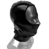 PU läder unisex huva masker med ansikte mesh patchwork mens huvudbonar rollspel halloween cosplay kostym tillbehör svart