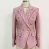 High Street Est Fashion Designer Jaqueta Double Breasted Leão Botões de lã Tweed Houndstooth Blazer 210521