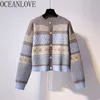 Осень зима одежда женщин свитеров печатает старинные теплые короткие кардиганы корейский стиль свободных мойер сутерос 17866 210415