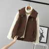 Kamizelki Kobiet Solidna Zipper Jesień Zima Lamb Wełna Moda Gilet Femme Ciepłe Vintage Chaleco Mujer 18543 210415