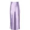 New Ladies Skirt Satin Light Purple Long High Waist Bag Hip A-line Over The Knee Elegant 210419