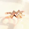 J45 Fashion Double Wave Style Rings with Bling Diamond Electroplating Adjustable Opening Ring for Gilr Women Lady 2pcs