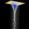 Brushed Gold 50X36 CM Rain Shower Head 7 Colors LED Bathroom Bifunctional Waterfall Rainfall With 3 Color Temperature Changing