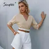 Kette Streetwear Kurzarm Frauen Tops Sexy V-Ausschnitt Khaki weiblich Sommer schicke elegante Damen T-Shirts 210414