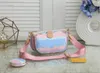 Handbag Fashion Woman Tie-dye Printing Shoulder Bags 3Pcs High Quality PU Leather Envelope Chain Wallet Colorful Ladies Crossbody Bag