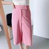 Été solide genou longueur pantalon femmes décontracté taille haute pantalon droit dames plissé ample jambe large femme 210515