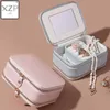 PU Fibre Jewelry Box Portable Storage Organizer Earring Holder Zipper Women Display Travel Case Cosmetic Bags & Cases