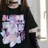 Japanse anime t-shirt lange mouwen top rits verwijderen Tee jk meisje leuke kleding katoenen t-shirt vrouwen harajuku cartoon gedrukt tops 210720