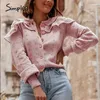 vintage woolen loose short Women long sleeve shoulder ruffled cardigan Basic roseate autumn sweaters 210414