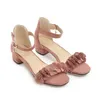 Summer Flower Women Sandals High Heels Kvinnaskor med öppen tå Suede Sexig Word Buckle Ankel Strap