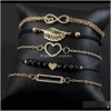 Boncuklu, Strands Takı Damlası Teslimatı 2021 6 PCS/Set Love Heart Infinity Sembolü Kadın Altın Bağlantı Zinciri Bilezikleri Hollow Feather Blac