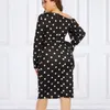 Plus storlek 4xl 5xl polka dot bodycon klänning för kvinnor utanför axel peplum elegant stilig fest datum natt fall fall mode oversize 210527