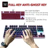 Oyun Mekanik Klavye 87/104 Tuşlar Rusça / İngilizce USB Kablolu LED Aydınlatmalı Oyun Klavyeleri Mavi / Kırmızı Anahtar Bilgisayar Gamer