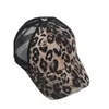 ¡Existencias! Criss Cross Ponytail Sombreros Mujer Lavado Malla Volver Leopardo Negro Desordenado Bun Pony Tail Gorras de Béisbol Trucker Party Hat CYZ3130