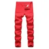 Mäns mode jeans affärer casual rakt ben skinny gul röd män punk byxor manlig streetwear moda masculina 210716