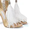 Focus Bride Sandalias de boda Zapatos de vestir Perlas Strass Viola Gamuza blanca Hot Fix Crystal Adornado Tacones altos Bombas con borlas de plumas